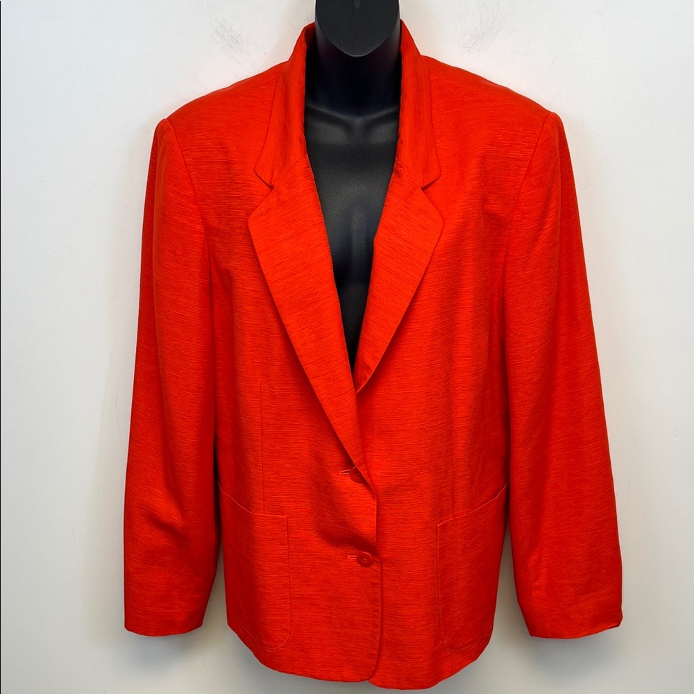 Sag Harbor Women's Colorful Orange 100% Silk Blazer Jacket dual buttons Size 14